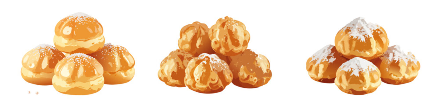 Choux p&acirc;tissiers dor&eacute;s saupoudr&eacute;s de sucre &ndash; Illustration p&acirc;tisserie fran&ccedil;aise