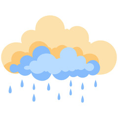 Yellow and blue rain cloud with droplets perfect for colorful weather illustrations, mixed precipitation graphics, cheerful sky designs, and vibrant atmospheric elements with flat style.