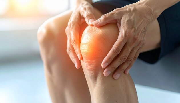 Close-up of a person holding their knee in pain, highlighting discomfort and joint issues.
