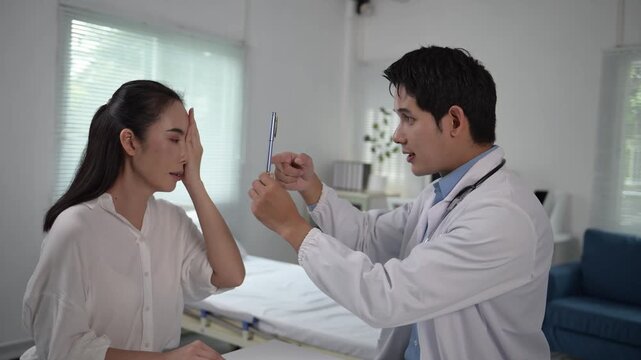 Doctor performing eye examination on patient in medical clinic