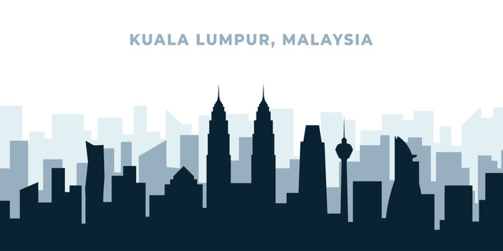 Black silhouette sketch of Kuala lumpur malaysia city skyline illustration design