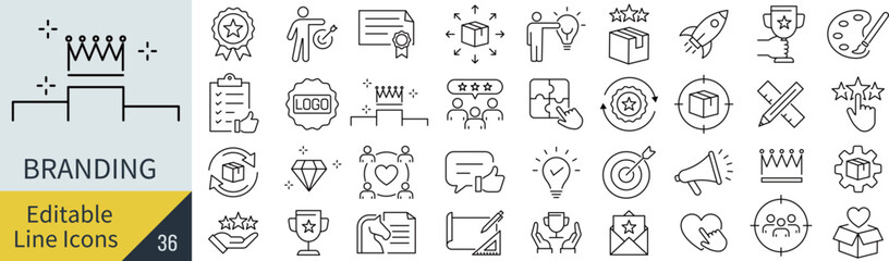 線の編集ができるブランディングに関するアイコンセット（アウトライン化していない）
