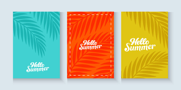 summer tropical minimal background with tropical palm leaves. colorful tropical leaves nature collection for summer or spring poster cover, flayer, cards abstract background.