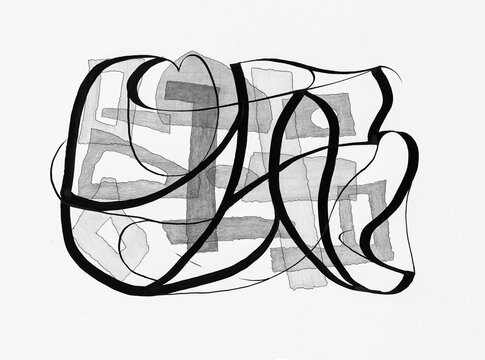 Abstract Black and White Artwork Featuring Dynamic Line Patterns