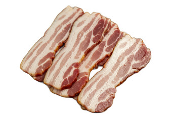 Obraz premium Sliced bacon on a wooden plate food isolated on a transparent background