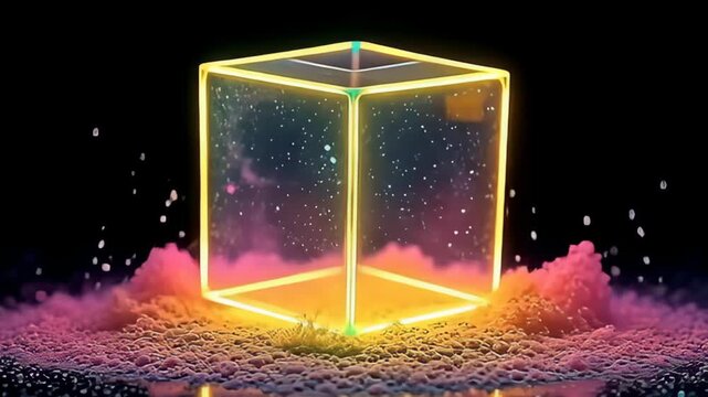 inward angstrom mesmerise dancing of colors, throbbing glow vitamin block organization issue from angstrom shower of glittering particles, softly circumvolve framing angstrom clean negro