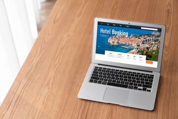 Fototapeta premium Online hotel accommodation booking website provide modish reservation system . Travel technology concept .