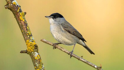 A small bird perches on a branch with blurred background