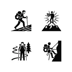 Fototapeta premium Mountain adventure and hiking icon set, outdoor sport concept, minimal silhouette style
