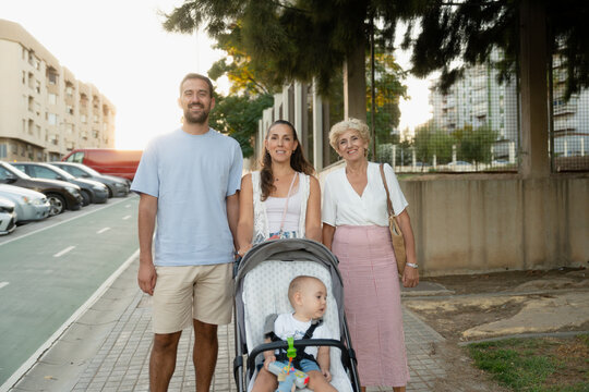 Family walking with stroller