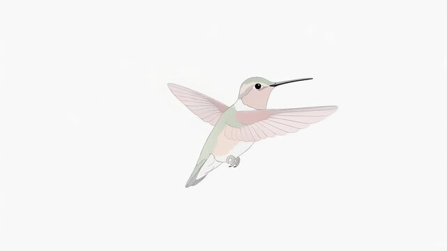 Minimalist hummingbird illustration flying with soft pastel colors on white background