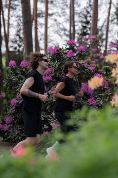 Runners jogging in the park