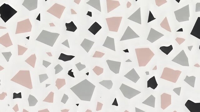 Terrazzo pattern with pink grey and black chips on white background for interior design surface