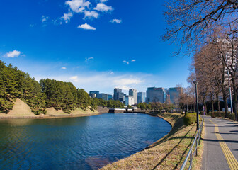 皇居のお堀から見たビル群