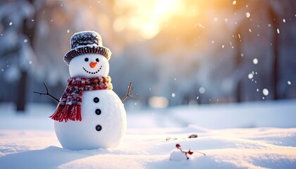 Obraz premium A snowman in a winter landscape with snowy trees