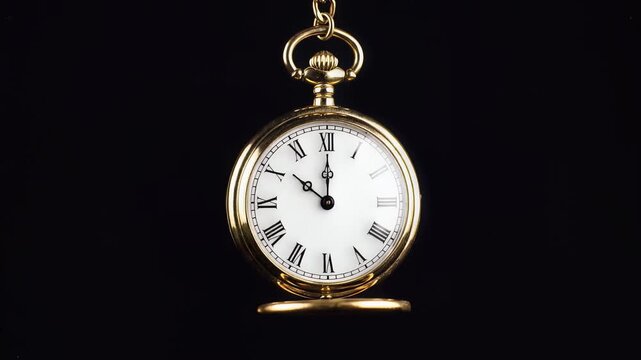 Gold Pocket Watch with Roman Numerals on Black Background for Vintage Timekeeping Concept
