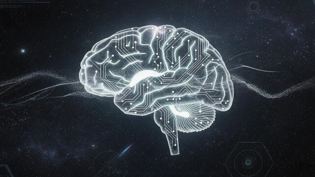 Futuristic digital brain with glowing circuit patterns representing artificial intelligence and neural networks