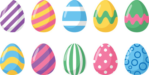 Colorful Easter egg collection with various patterns like stripes polka dots and waves flat design vector illustration isolated on white background © NURUL