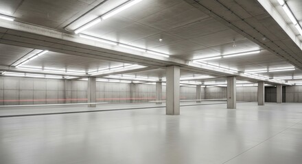 Obraz premium Empty industrial hall with fluorescent lighting