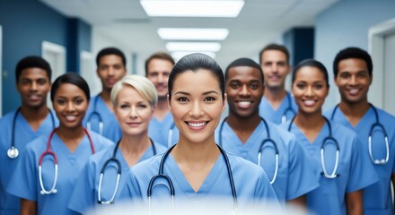 Fototapeta premium Medical team smiling in hospital hallway