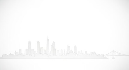 Fototapeta premium Minimalist outline of a sprawling metropolis with iconic skyscrapers and a distant bridge