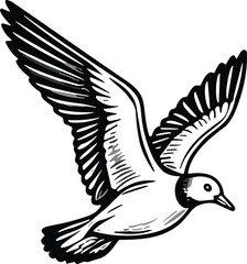 Fototapeta premium Stylized bird silhouette in dynamic flight pose, bold vector illustration with detailed wings, nature wildlife design, freedom symbol content