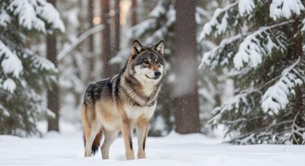 Obraz premium Wild canine predator standing in a winter landscape