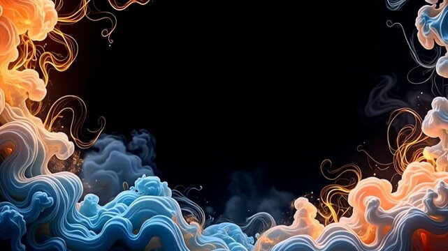 Immerse into visual tranquility with the Smoke Border Frame swirling with soft golden wisps, accentuated by undulating waves of soft rose and azure that drift elegantly, framing a central