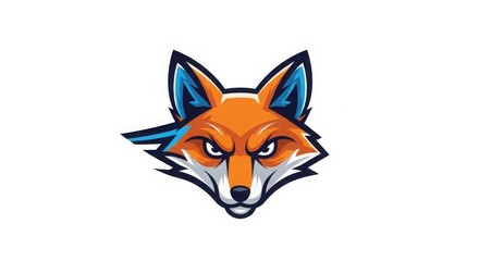 Obraz premium Stylized fox head logo vector illustration orange blue cyberpunk digital art design