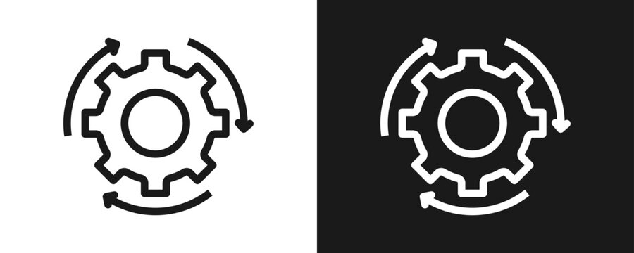 Process Management Icon Set Outline In White And Black Background