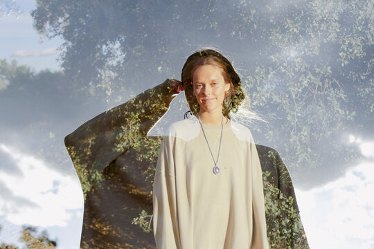 Double Exposure Woman and Leaves