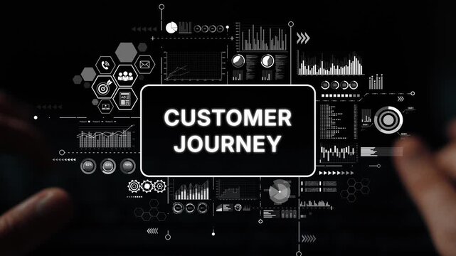 Hands on keyboard exploring digital customer journey analytics and data visualization concept in modern business environment. Asymptotic smart data analytic.