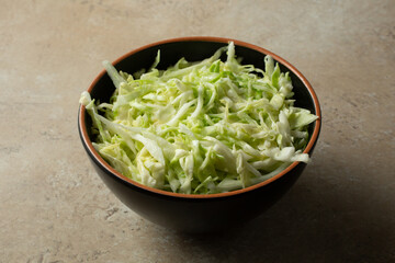 A view of a bowl of Japanese cabbage salad.