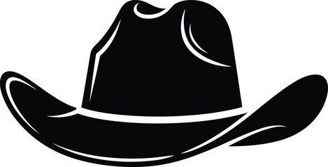 Cowboy hat silhouette vector illustration, western culture attire design, high crown wide brim graphic, black bold style fashion art