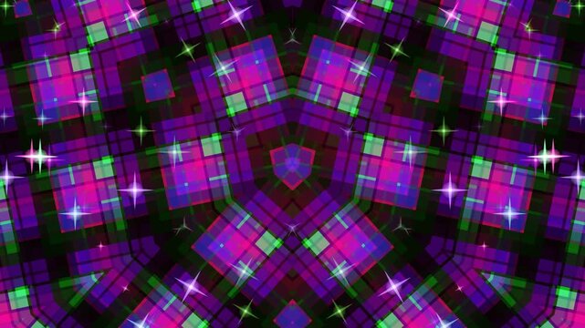 Abstract geometric pattern with glowing squares and sparkling highlights
