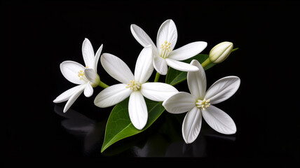 white flowers on black background