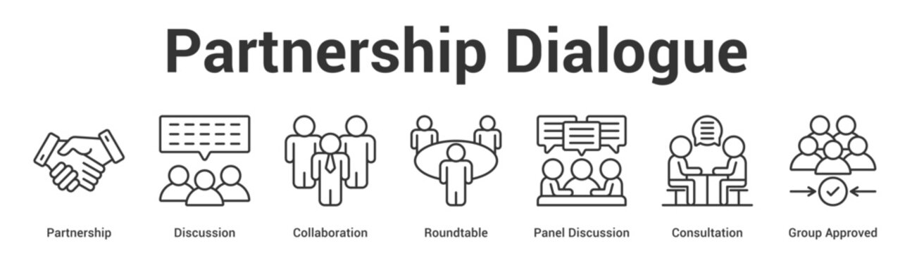 Partnership Dialogue web banner icon set vector illustration concept for business with icon of Partnership, Discussion, Collaboration, Roundtable, Panel Discussion, Consultati.