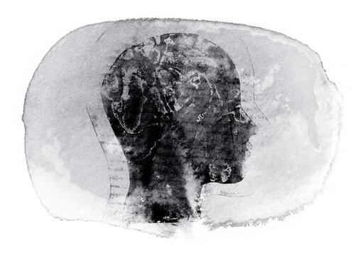 Dark Head Profile with Textural Shapes Similar to a Brain  