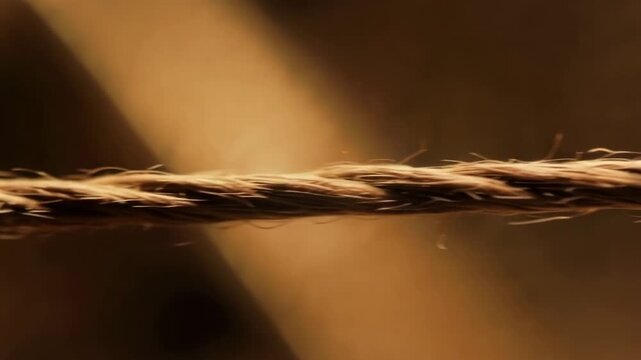 Close-up of a weathered, textured rope, against a warm, earthy backdrop, capturing the essence of strength, resilience, and the beauty in simplicity.