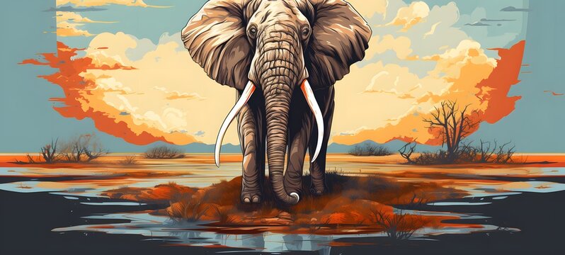 mammoth skeleton vector illustration t-shirt design,generative AI