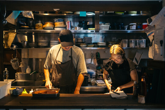 Japanese food being crafted by professional cooks