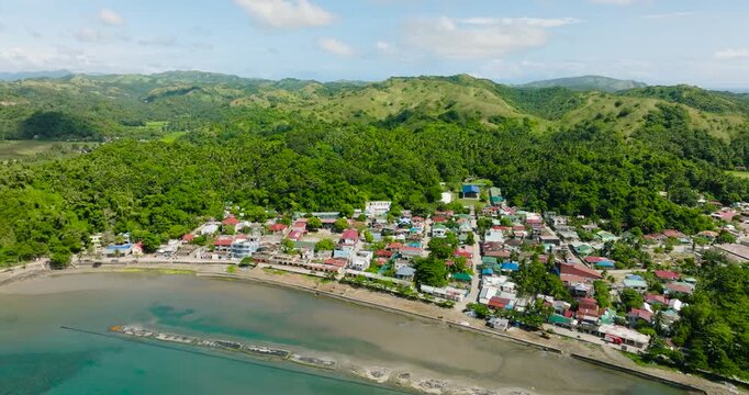 Drone view of houses and buildings in Santa Fe, Tablas, Romblon. Philippines.