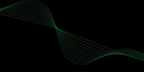 Abstract background using dark green tones on a black background. The lines and curves are like gentle and flowing waves, creating a sense of freshness and energy. © madam