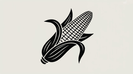 Fototapeta premium Stylized black corn cob with leaves on a light background