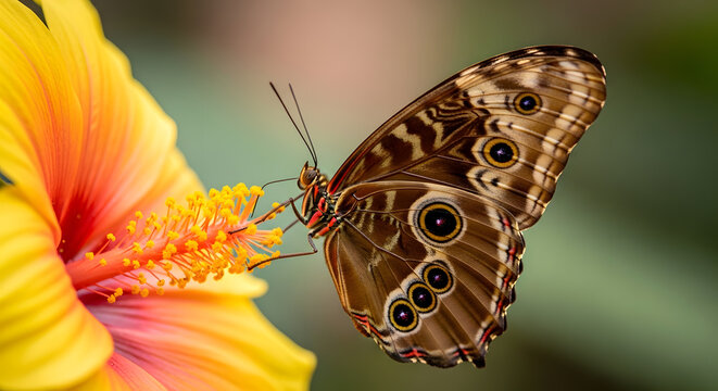 Symmetrical shot of a mangrove buckeye butterfly on a leaf