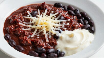 Bean stew with white cream sauce in bowl