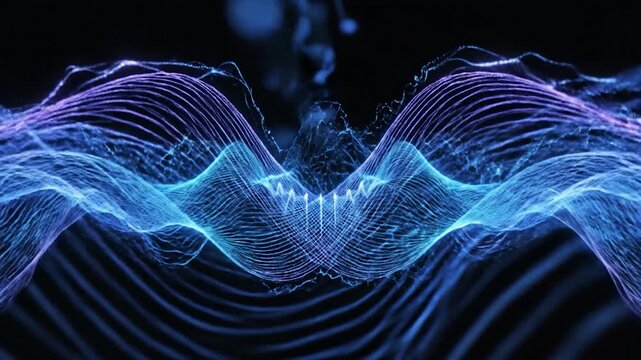Abstract blue glowing lines create a futuristic digital wave pattern