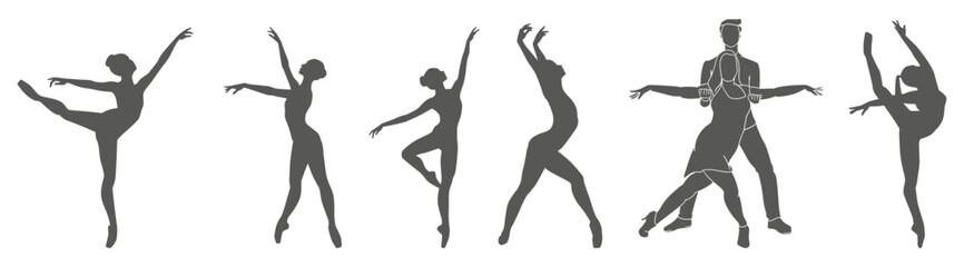 Dance performance silhouette collection set. Dancer silhouette collection.