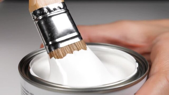Hand Holding Paint Can with Brush.