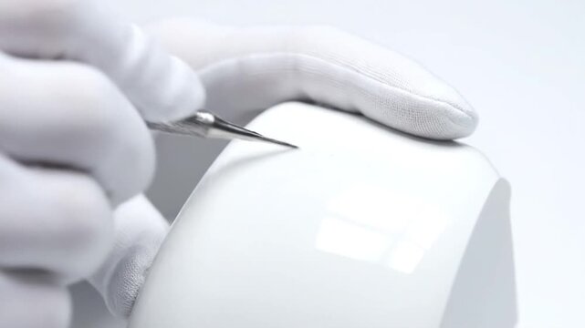 Hand in Glove Holding Surgical Instrument.